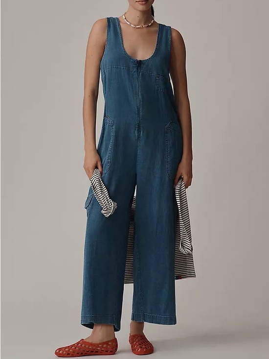 Pilcro Pants - Pilcro Indigo Blue Denim Wide-Leg Jumpsuit